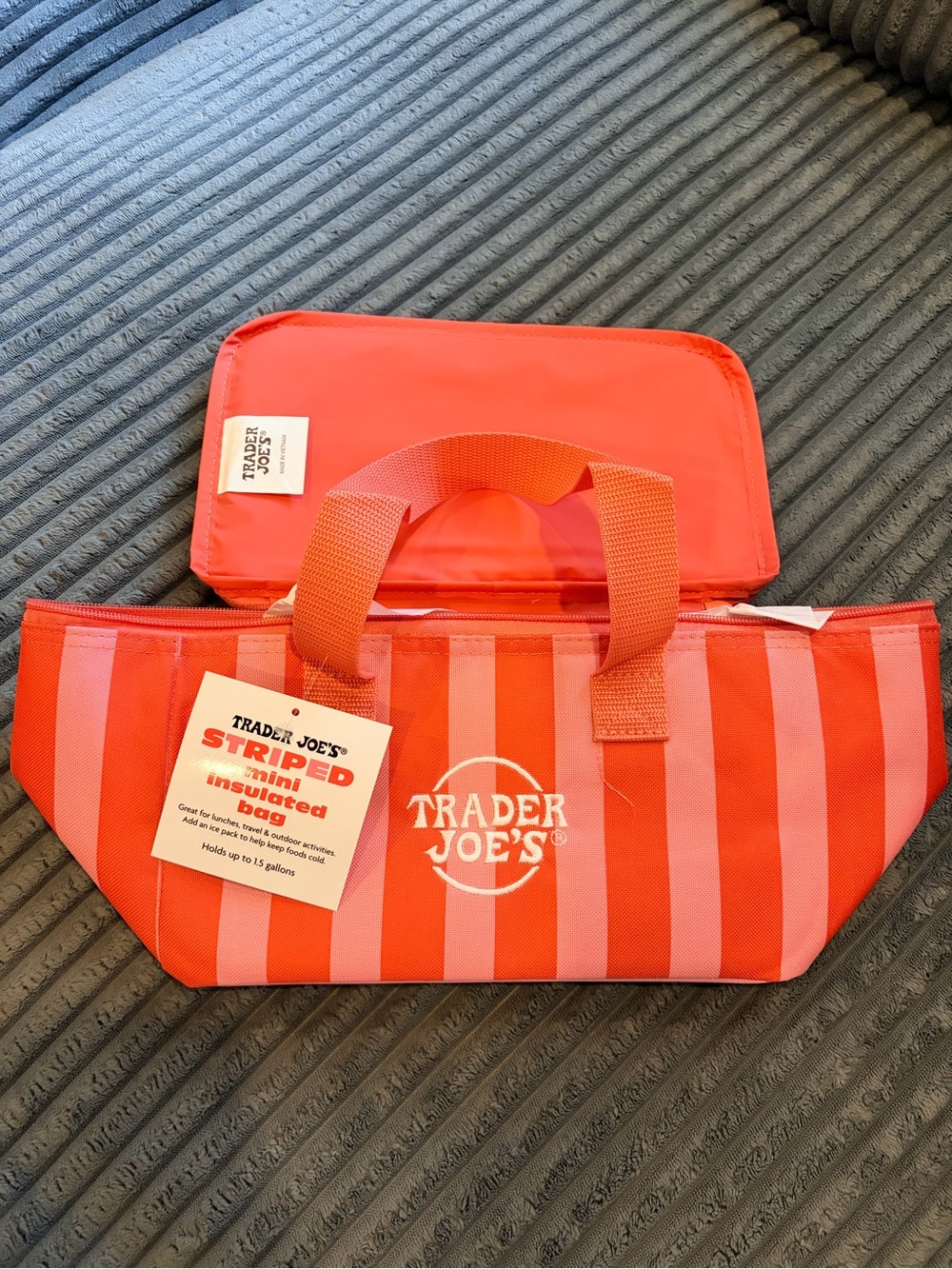 Brand New Trader Joe's Bag- Mini Insulated - pink striped